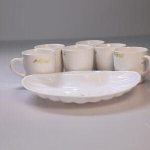 Ivory Ceramic Mugs with Round Snack Platter