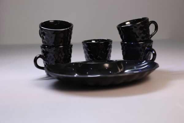 Black Hammered Ceramic Mug Set with Compartment Serving Platter - Image 5