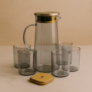Smokey Black Premium Glass Jug Set with 6 Tumblers