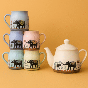Hand-Painted Elephant Theme Ceramic Tea Set