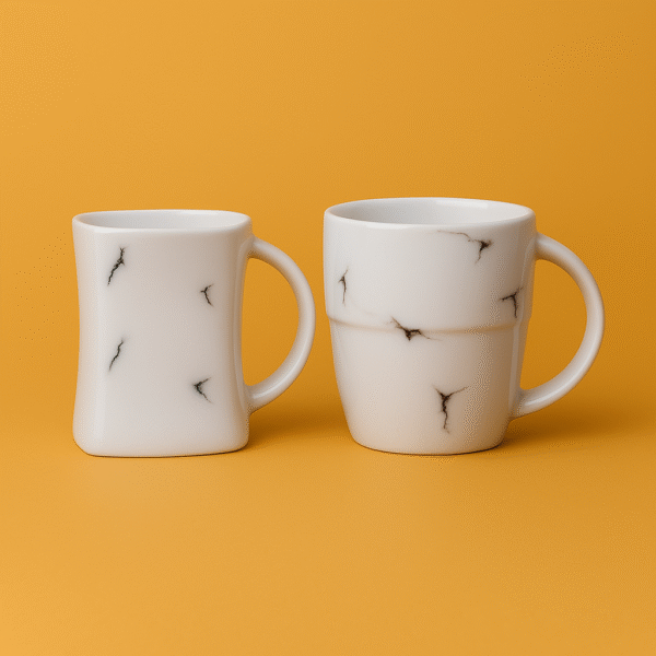 White Ceramic Marble-Effect Mugs (Set of 2 – Sleek & Classic)