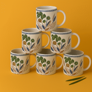 Floral Botanical Ceramic Mug Set