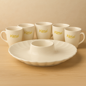 Kenzi Ivory Ceramic Mugs with Round Snack Platter