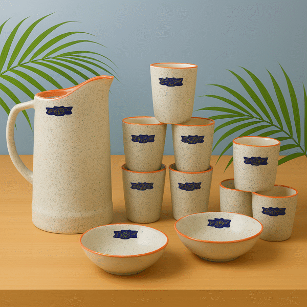 Rustic Stoneware Jug & Tumbler Set