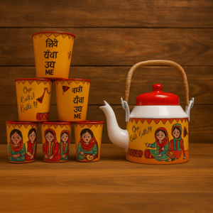 Oye Balle! Handpainted Kettle & Glass Set (7-Piece)