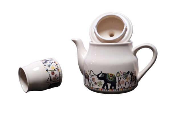 Hand-Painted Elephant Theme Ceramic Tea Set-1-kettle-5-mugs - Image 2