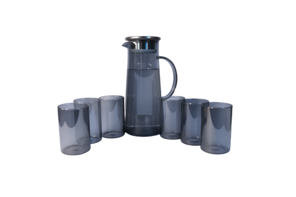 Smokey Black Premium Glass Jug Set with 6 Tumble - Image 3
