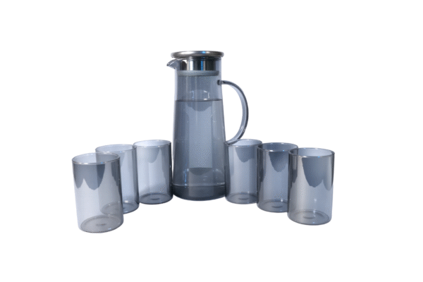 Smokey Black Premium Glass Jug Set with 6 Tumble - Image 4