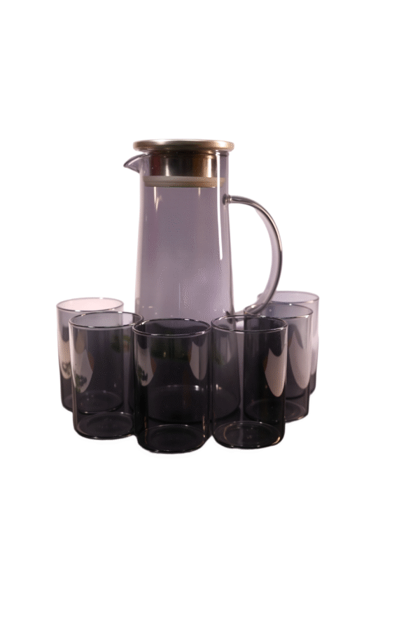 Smokey Black Premium Glass Jug Set with 6 Tumble - Image 6