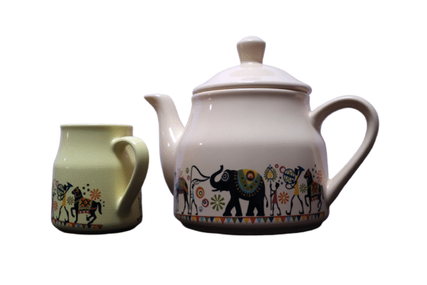 Hand-Painted Elephant Theme Ceramic Tea Set-1-kettle-5-mugs - Image 3