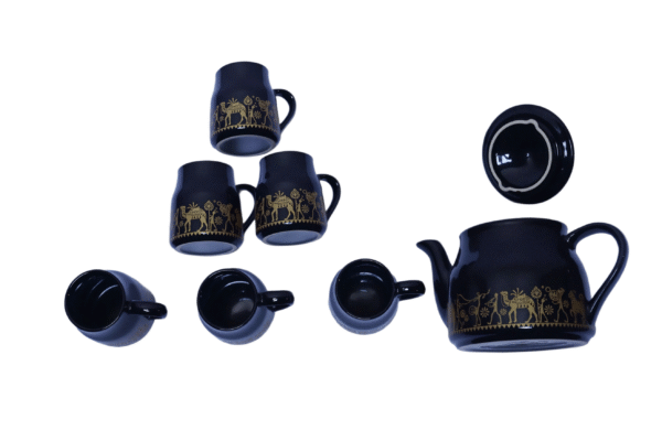 Midnight Black Ceramic Mugs – Gold Tribal Deer Design - Image 2