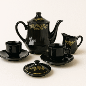 Regal Black Tea Set – Golden Rose Design (15-Piece Set)