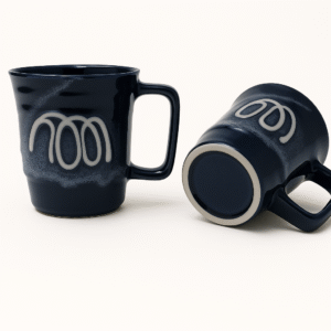 Artistic Black Ceramic Mug Set – 'Nom' Calligraphy Design (Set of 2)