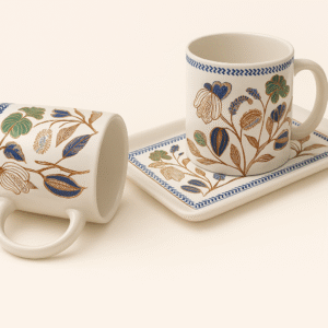 Mug & Tray Ceramic Gift Set – Handpainted Botanical Design