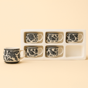 Black & Ivory Vintage Botanical Mug Set (Set of 6)