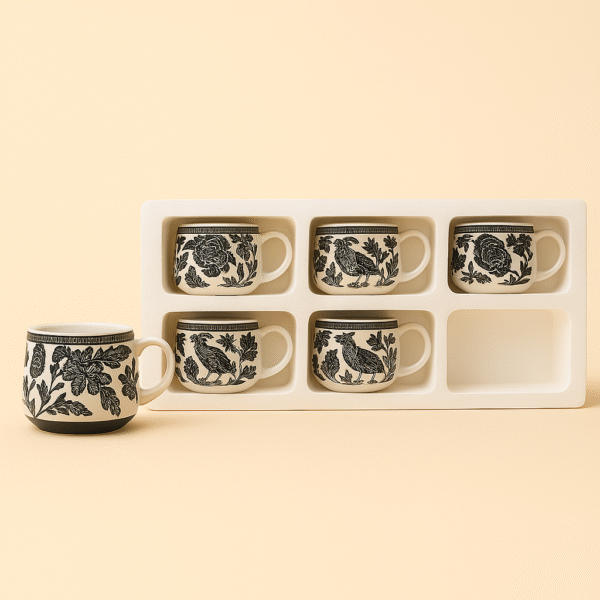 Black & Ivory Vintage Botanical Mug Set (Set of 6)