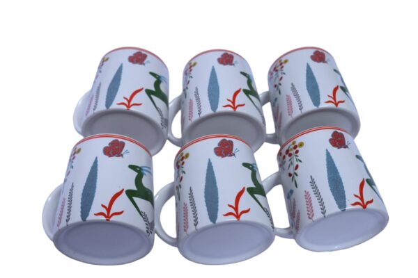 Handcrafted Ceramic Mug Set – Deer & Butterfly Design (Set of 6) - Image 5
