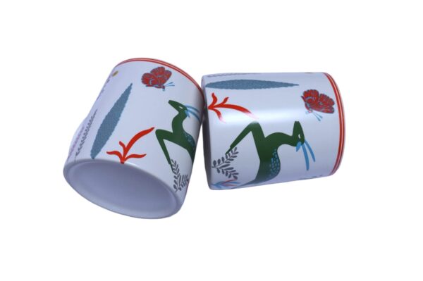 Handcrafted Ceramic Mug Set – Deer & Butterfly Design (Set of 6) - Image 2