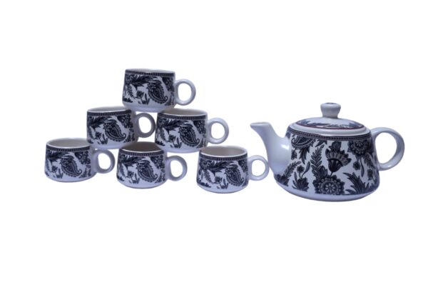 Blue Floral Hand-Painted Ceramic Cattle Tea Set – 7 Pieces - Image 4