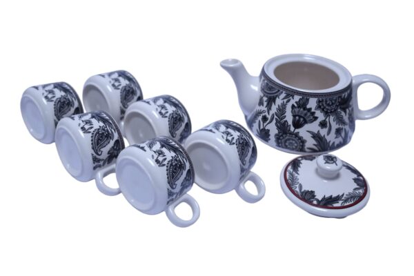 Blue Floral Hand-Painted Ceramic Cattle Tea Set – 7 Pieces - Image 2