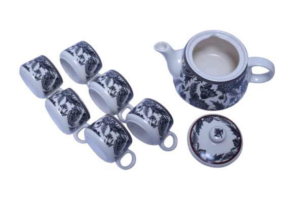 Blue Floral Hand-Painted Ceramic Cattle Tea Set – 7 Pieces - Image 3