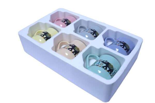 Elephant Folk Art Ceramic Mug Set – Pastel Colours (Set of 6) - Image 4